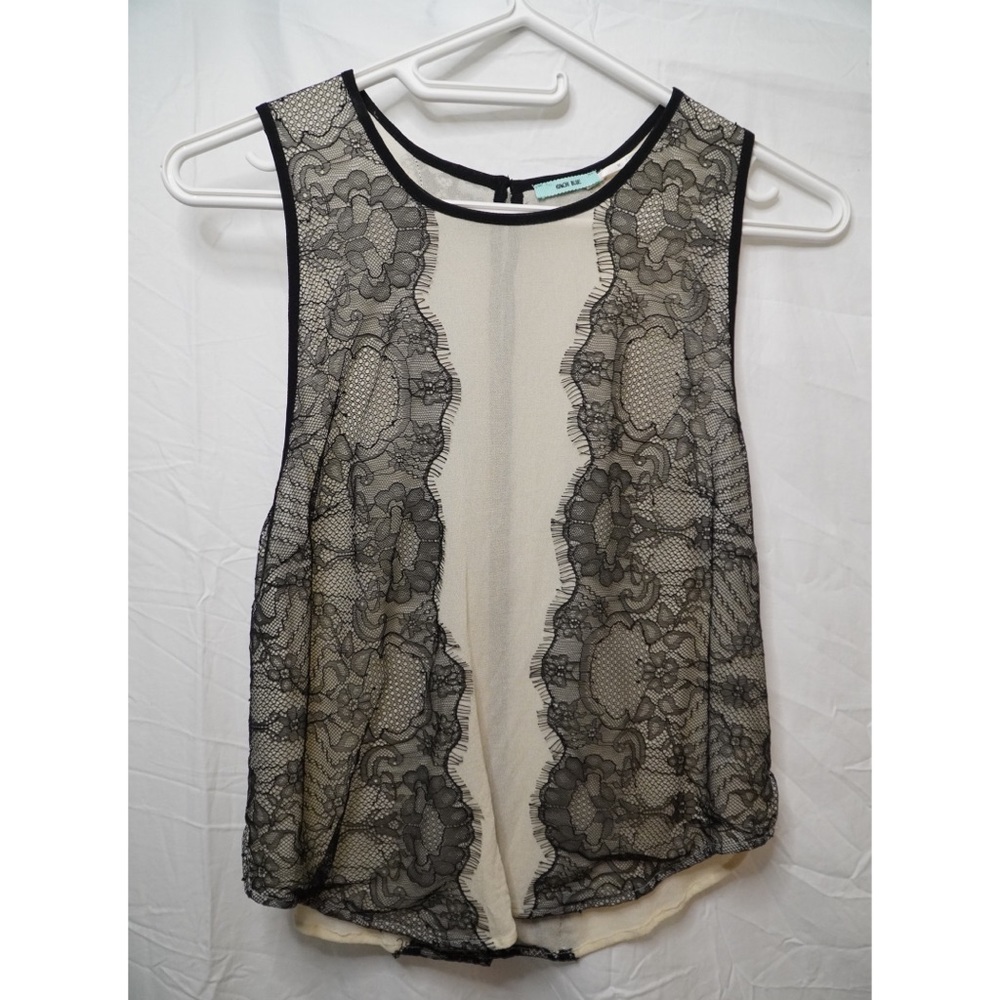 Beige Top with Black Lace Detailing